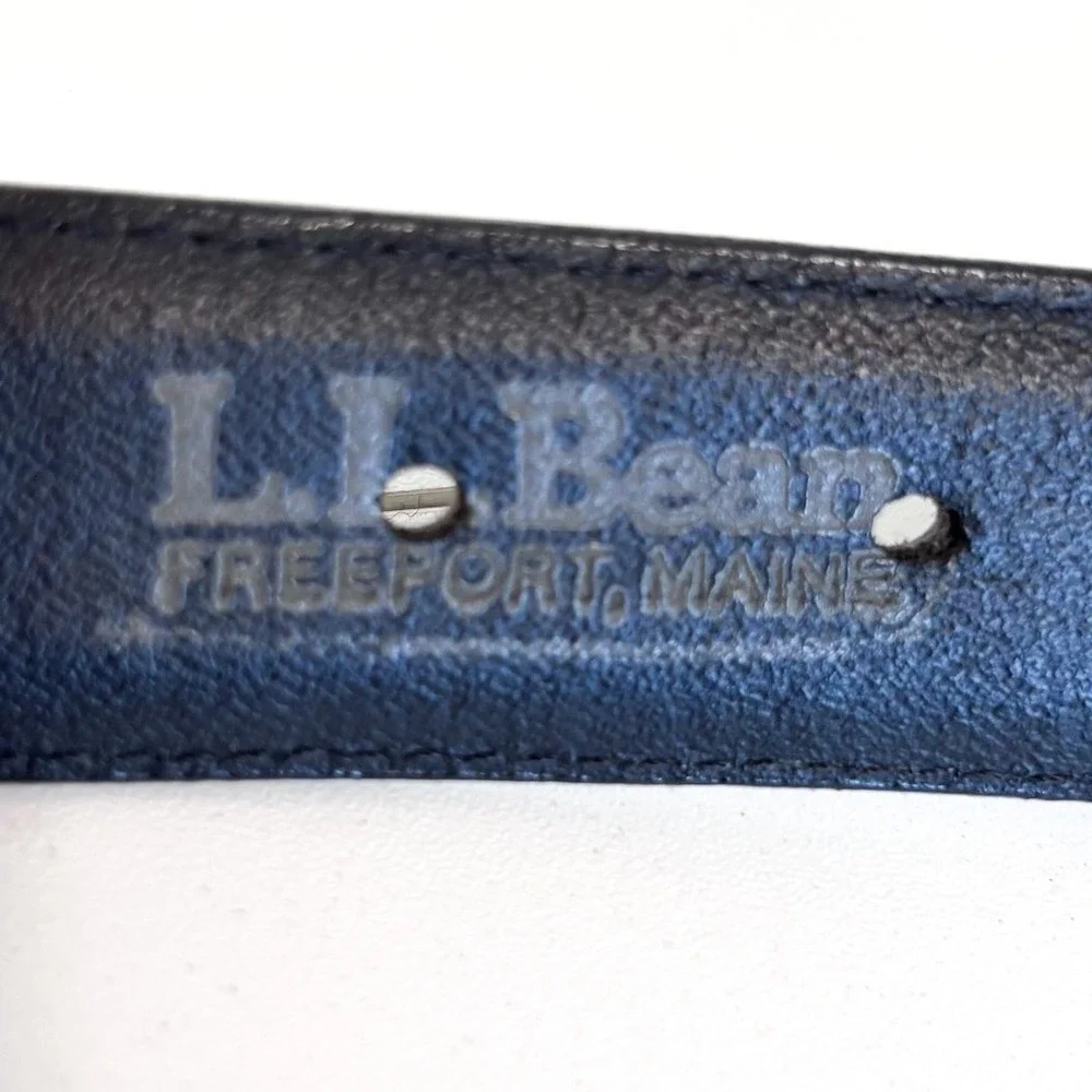 Vintage LL Bean Mens Hidden Money Belt 36 Black Brass Buckle Leather Travel